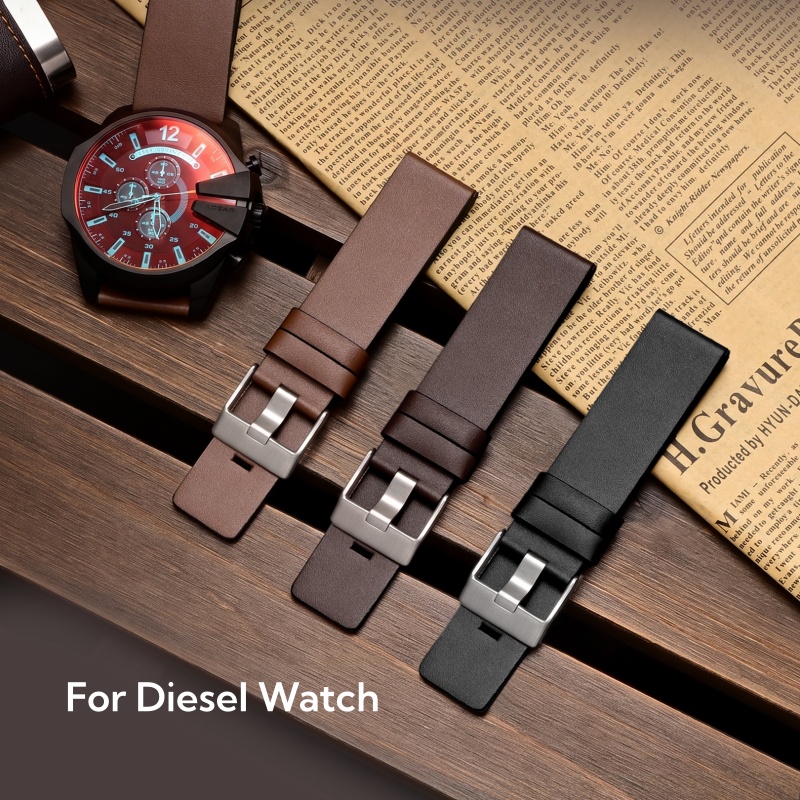 Diesel Watches Smartwatch - Pin Texture Leather Watch Strap for