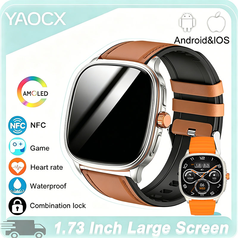 Smartwatch Square Watches For Men - YAOCX HK73 AMOLED Smartwatch Man Woman