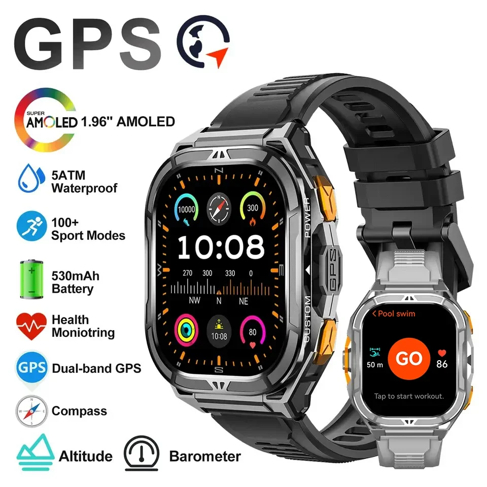 Smartwatch Digital Watches For Men - Luxury AMOLED Smartwatch Real GPS 5ATM