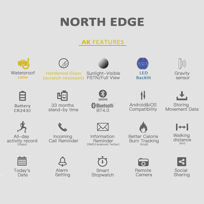 NORTH EDGE AK 100M Waterproof  - đánh giá và giá Smartwatch Digital Watches For Men