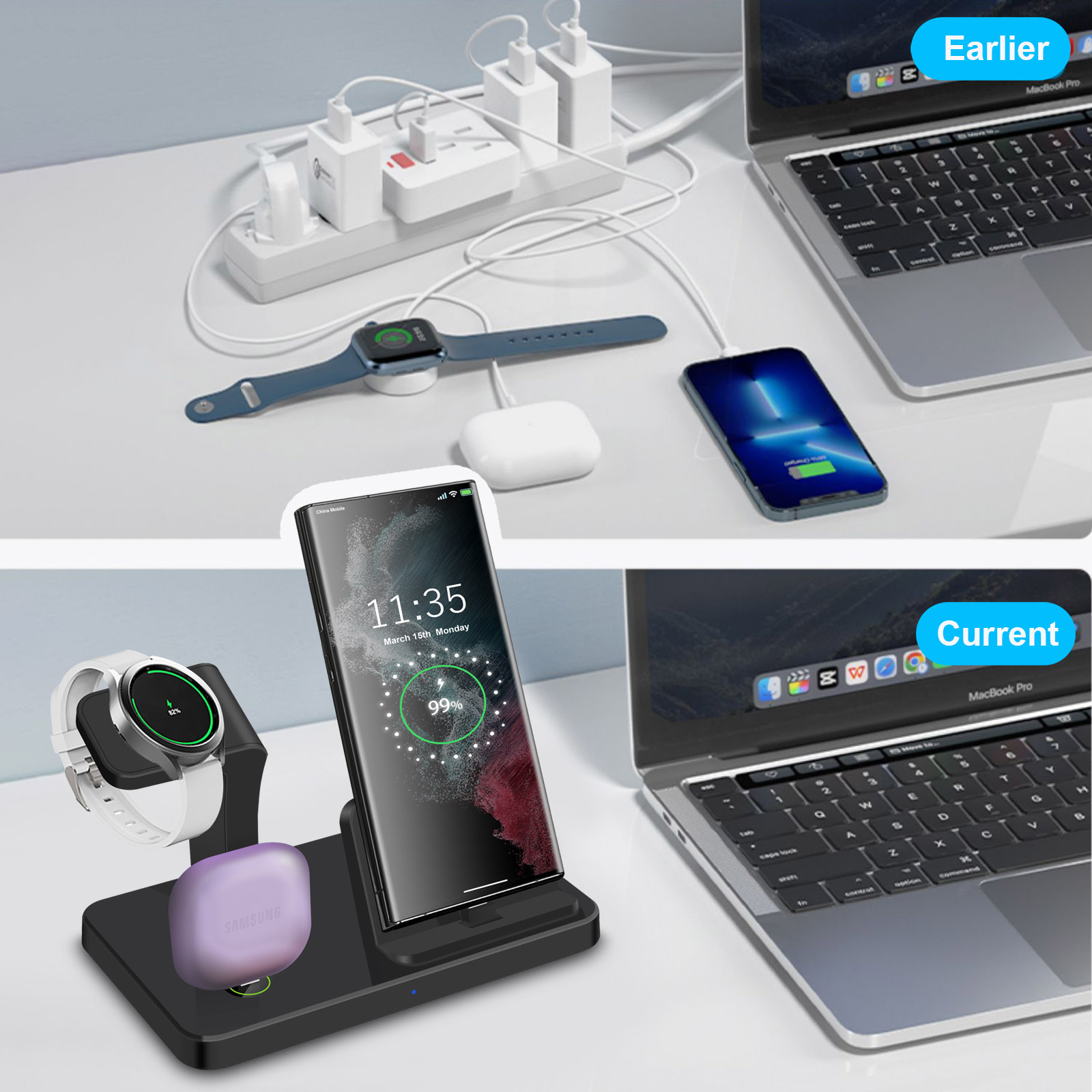 Desk 3 in 1 Type C Port Wirele - đánh giá và giá Watches Smartwatch Samsung