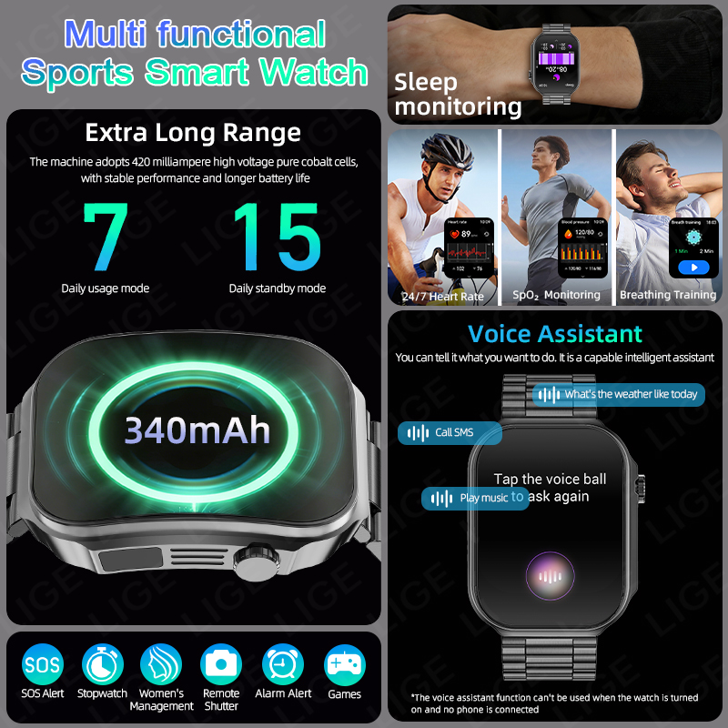 LIGE New 3D Curved Screen Smar - đánh giá và giá Smartwatch Health Watches For Men